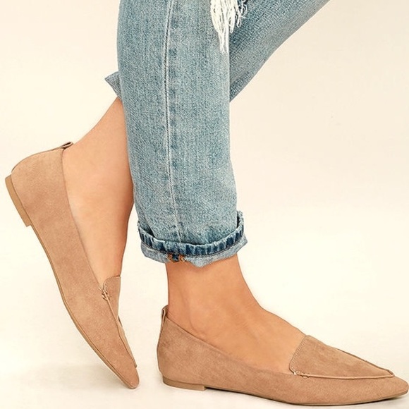 Emmy Camel Vegan Suede Pointed Loafers 